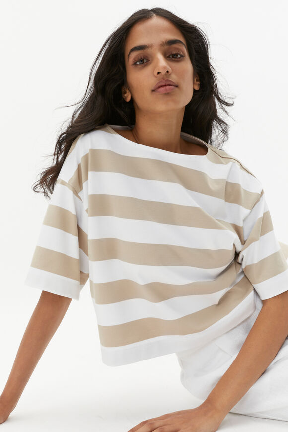 Boxy Boat Neck Tee  Cool Sand Stripe  hi-res