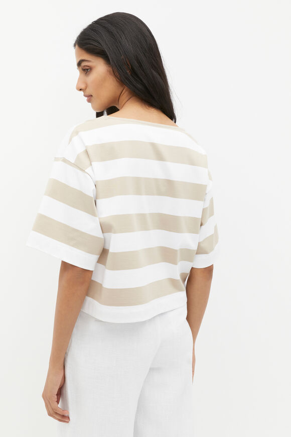 Boxy Boat Neck Tee  Cool Sand Stripe  hi-res