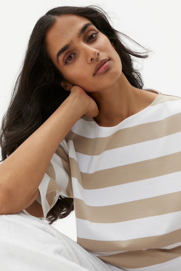 Boxy Boat Neck Tee  Cool Sand Stripe  hi-res