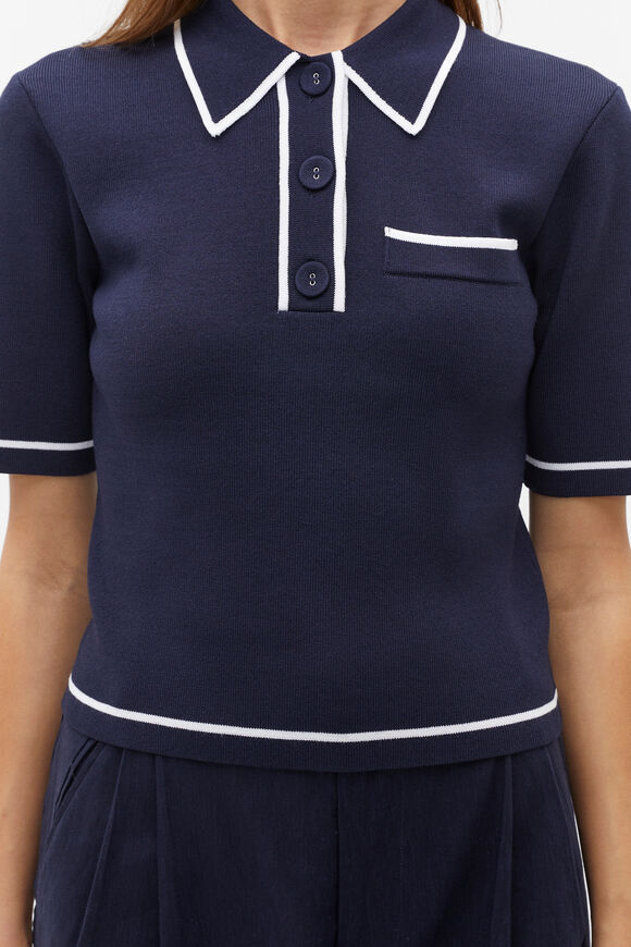 Crepe Knit Tipping Polo  Midnight Sky  hi-res