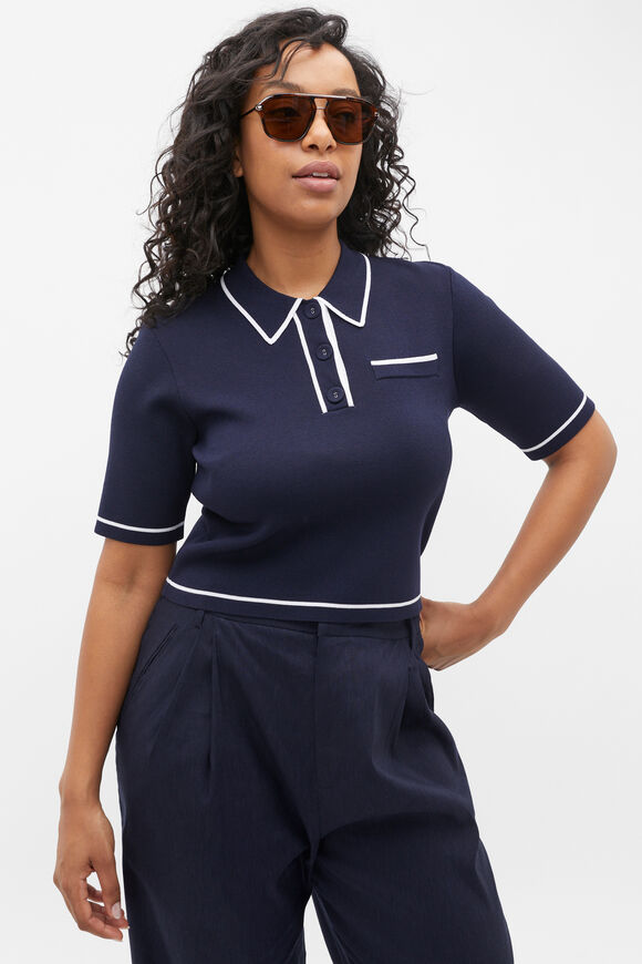 Crepe Knit Tipping Polo  Midnight Sky  hi-res