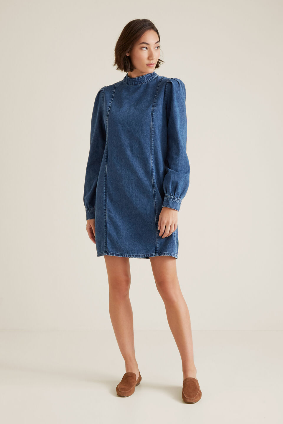 Mock Neck Denim Dress  