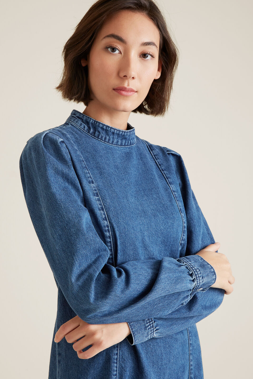 Mock Neck Denim Dress  