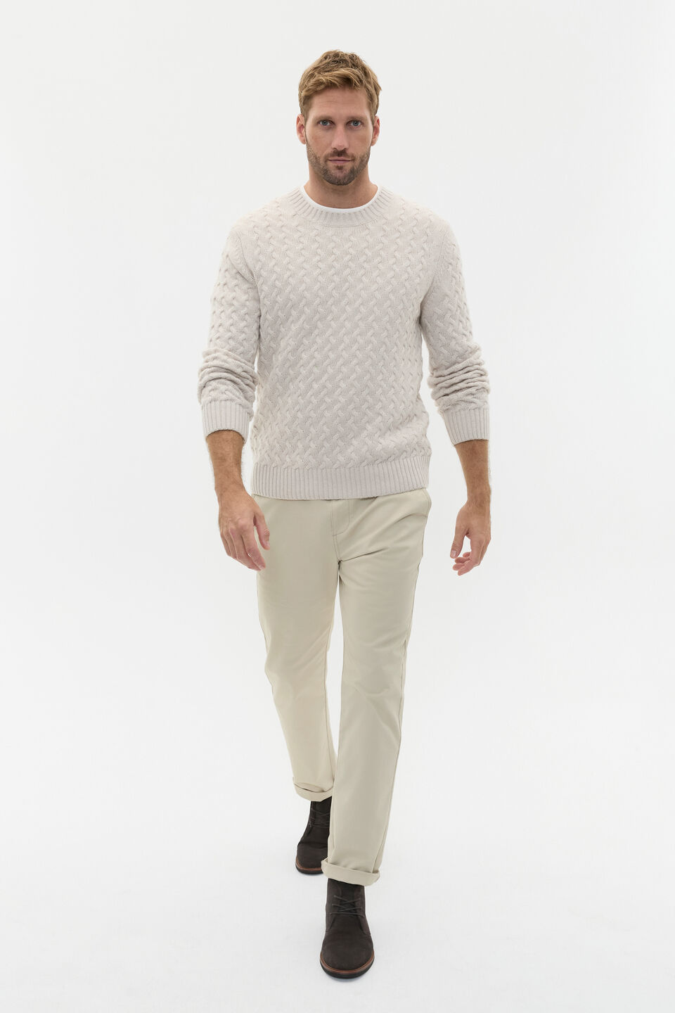 Wool Blend Cable Knit  Cool Stone Marle