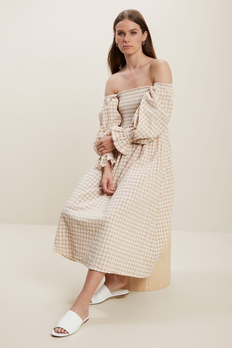 Gingham Puff Sleeve Dress  Biscotti Gingham