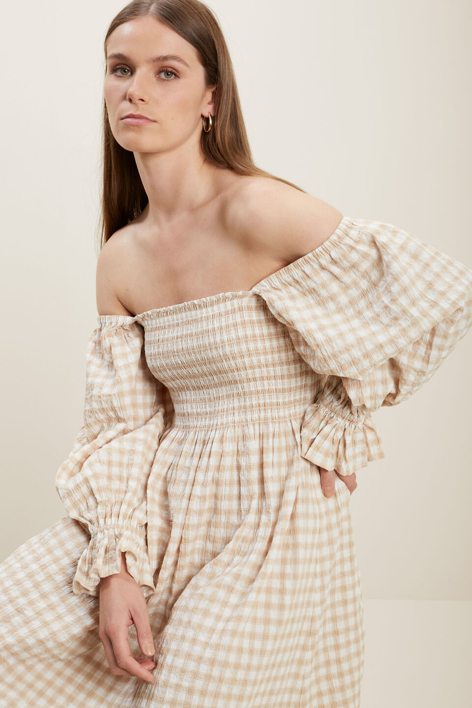 Gingham Puff Sleeve Dress  Biscotti Gingham