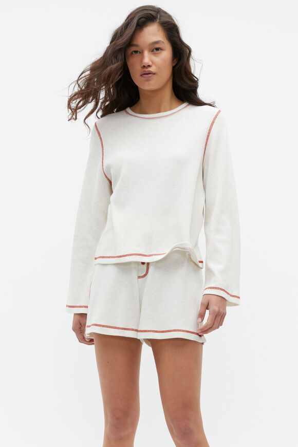 Contrast Long Sleeve and Short PJ Set  Alabaster Marle  hi-res
