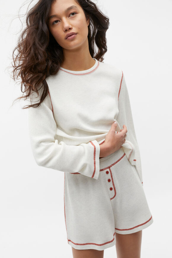 Contrast Long Sleeve and Short PJ Set  Alabaster Marle  hi-res