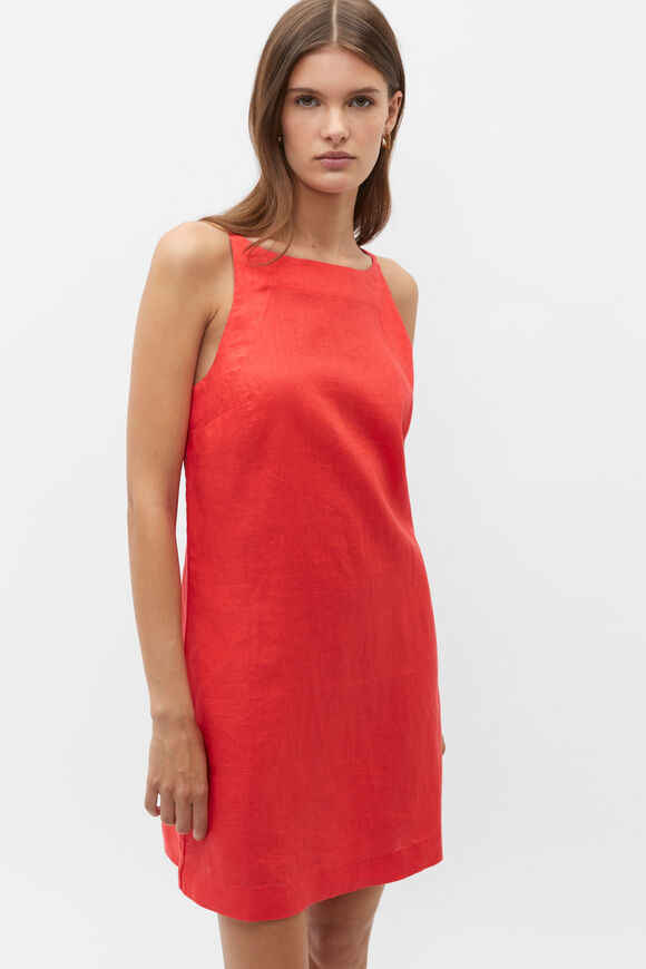 Linen Boat Neck Mini Dress  Strawberry Red  hi-res