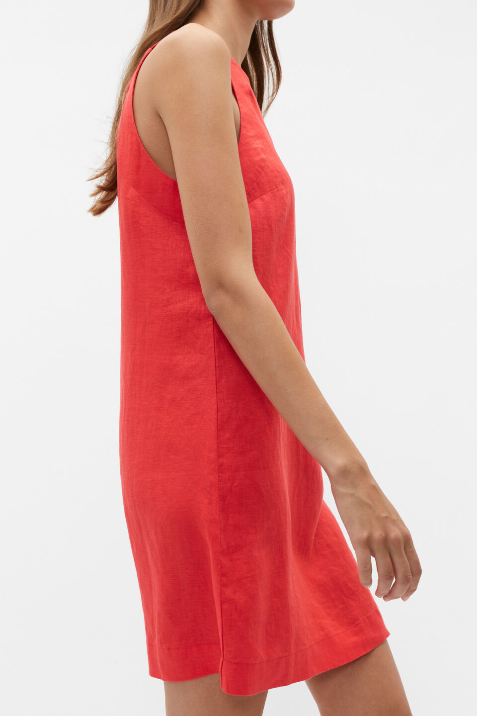 Linen Boat Neck Mini Dress  Strawberry Red