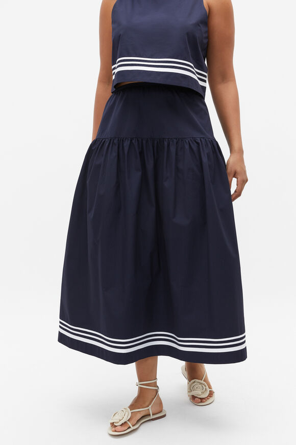Poplin Stripe Trim Skirt  Midnight Sky  hi-res