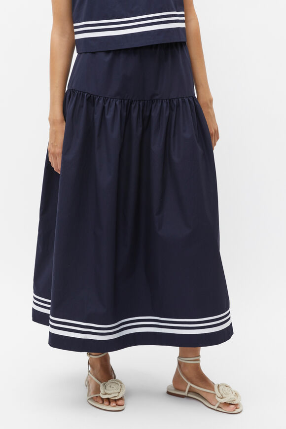 Poplin Stripe Trim Skirt  Midnight Sky  hi-res