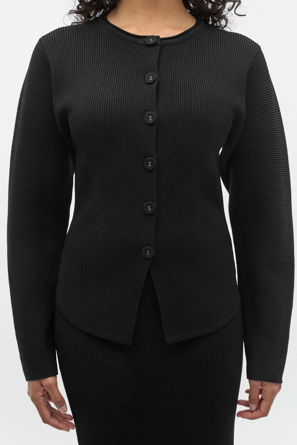 Crepe Ribbed Cardigan  Black