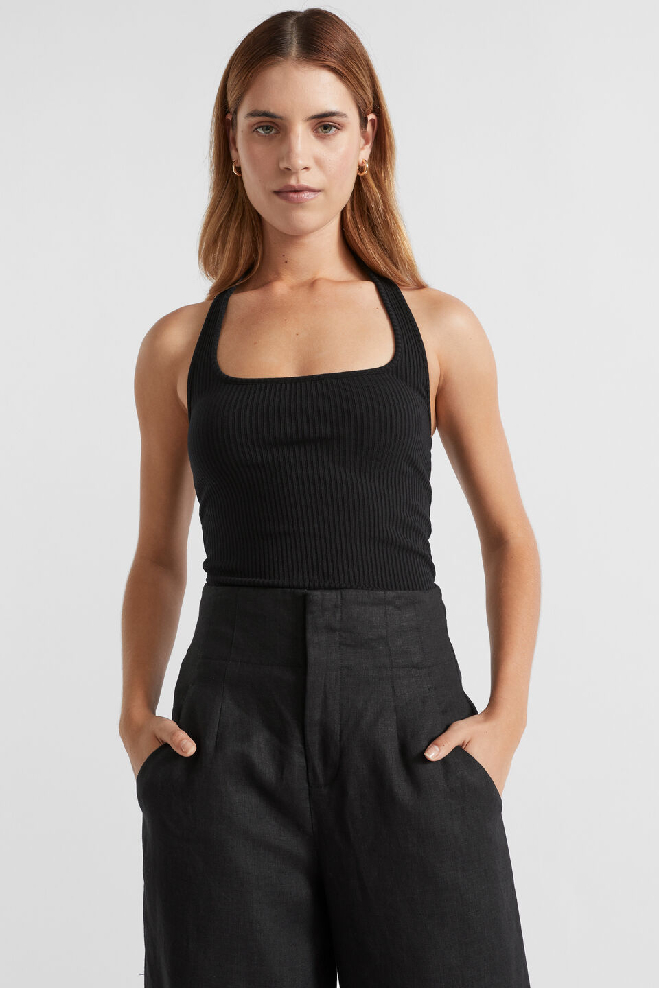 Halter Rib Tank  Black