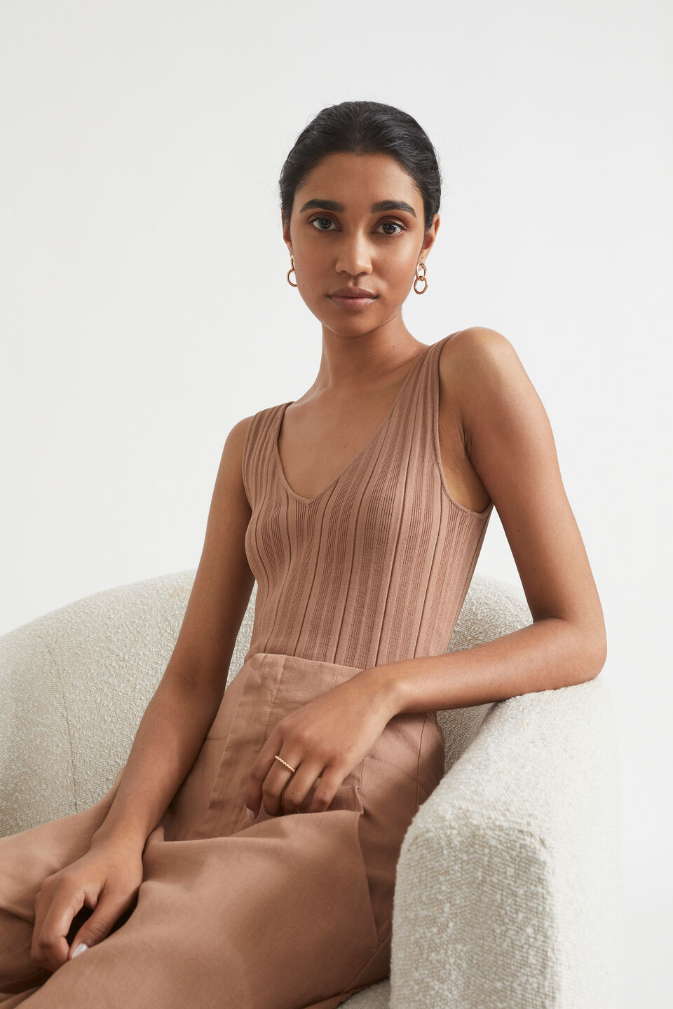 Rib Knit Fitted Top  Rose Taupe
