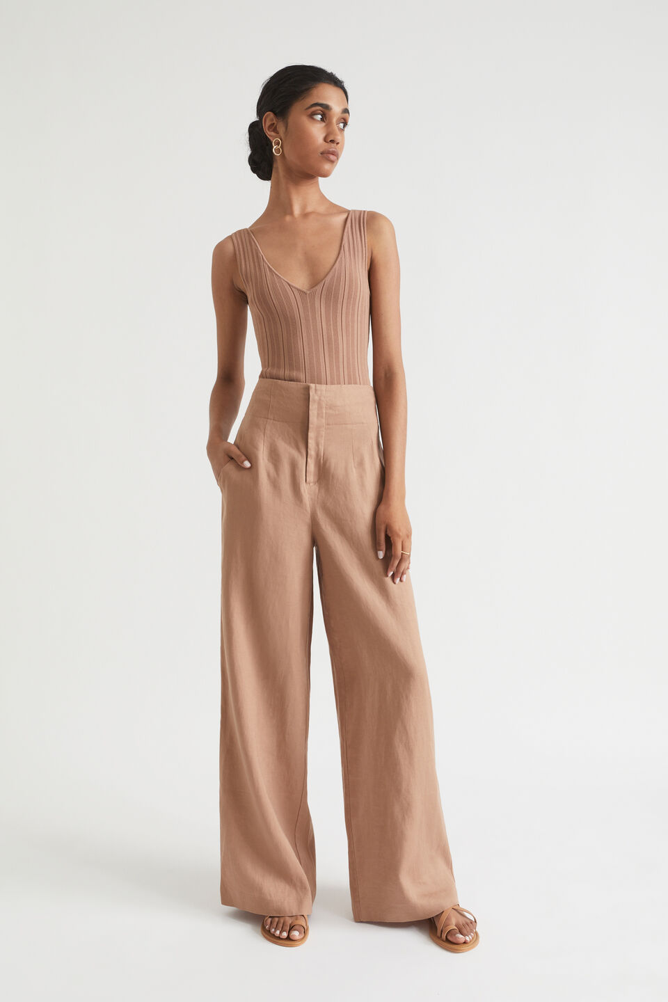 Rib Knit Fitted Top  Rose Taupe