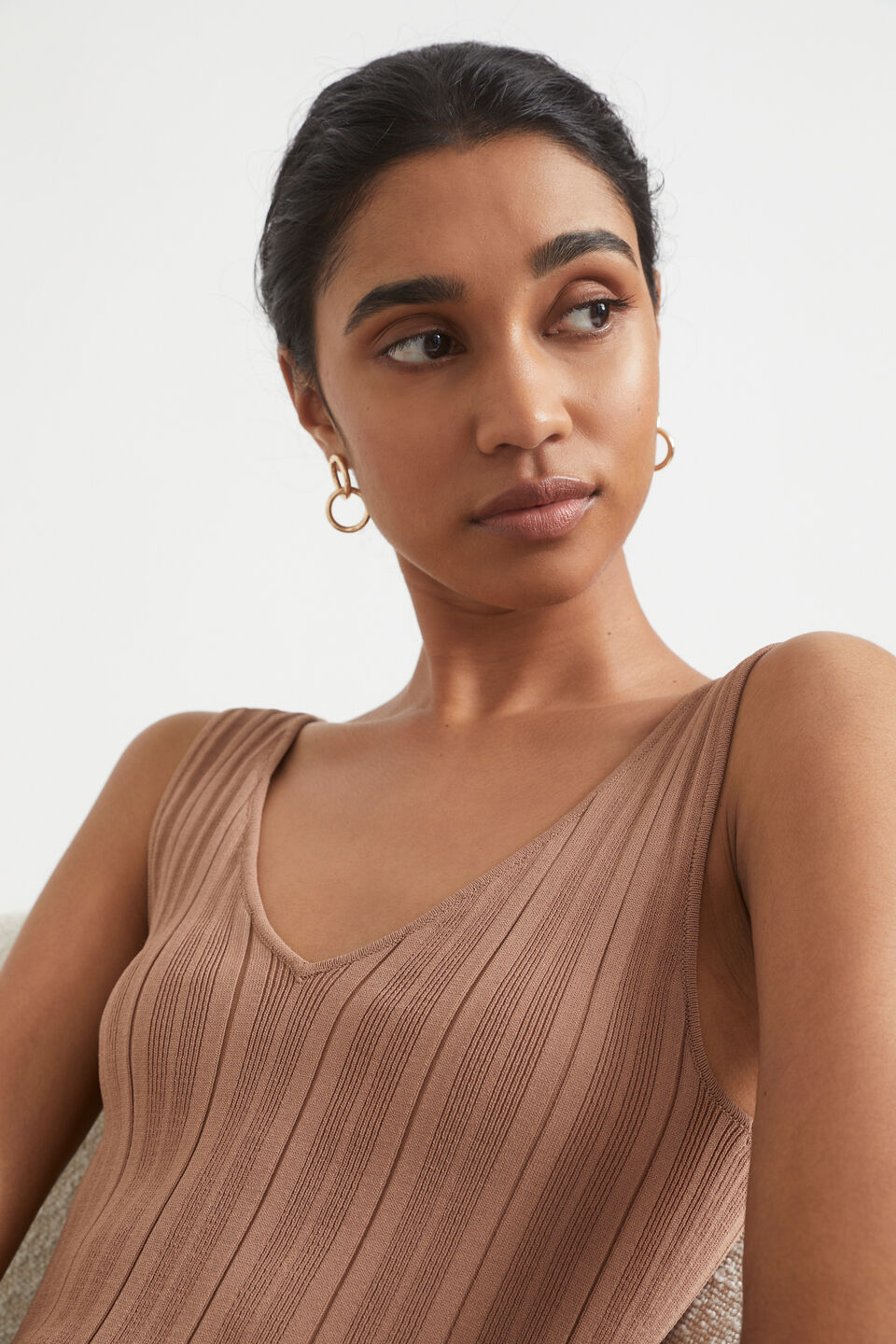 Rib Knit Fitted Top  Rose Taupe