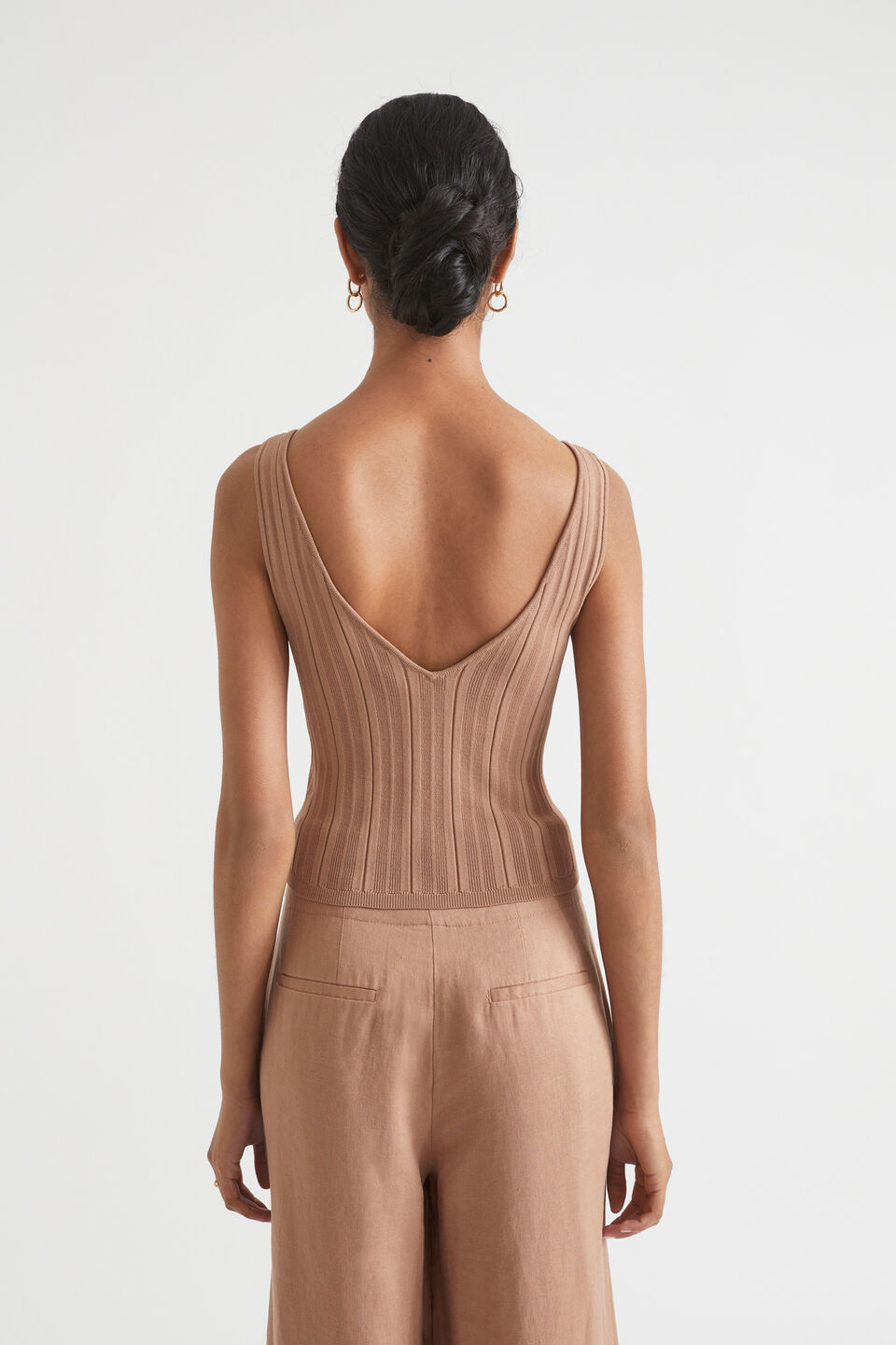 Rib Knit Fitted Top  Rose Taupe