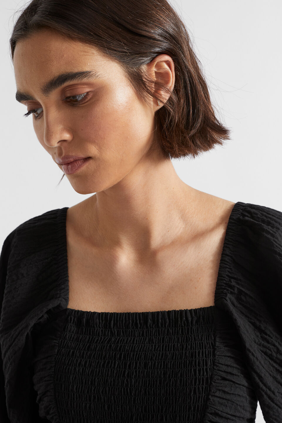 Cotton Crinkle Midi Dress  Black