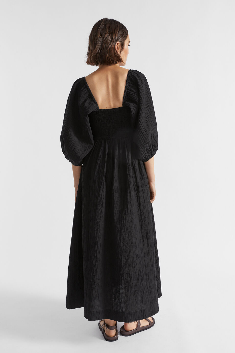 Cotton Crinkle Midi Dress  Black