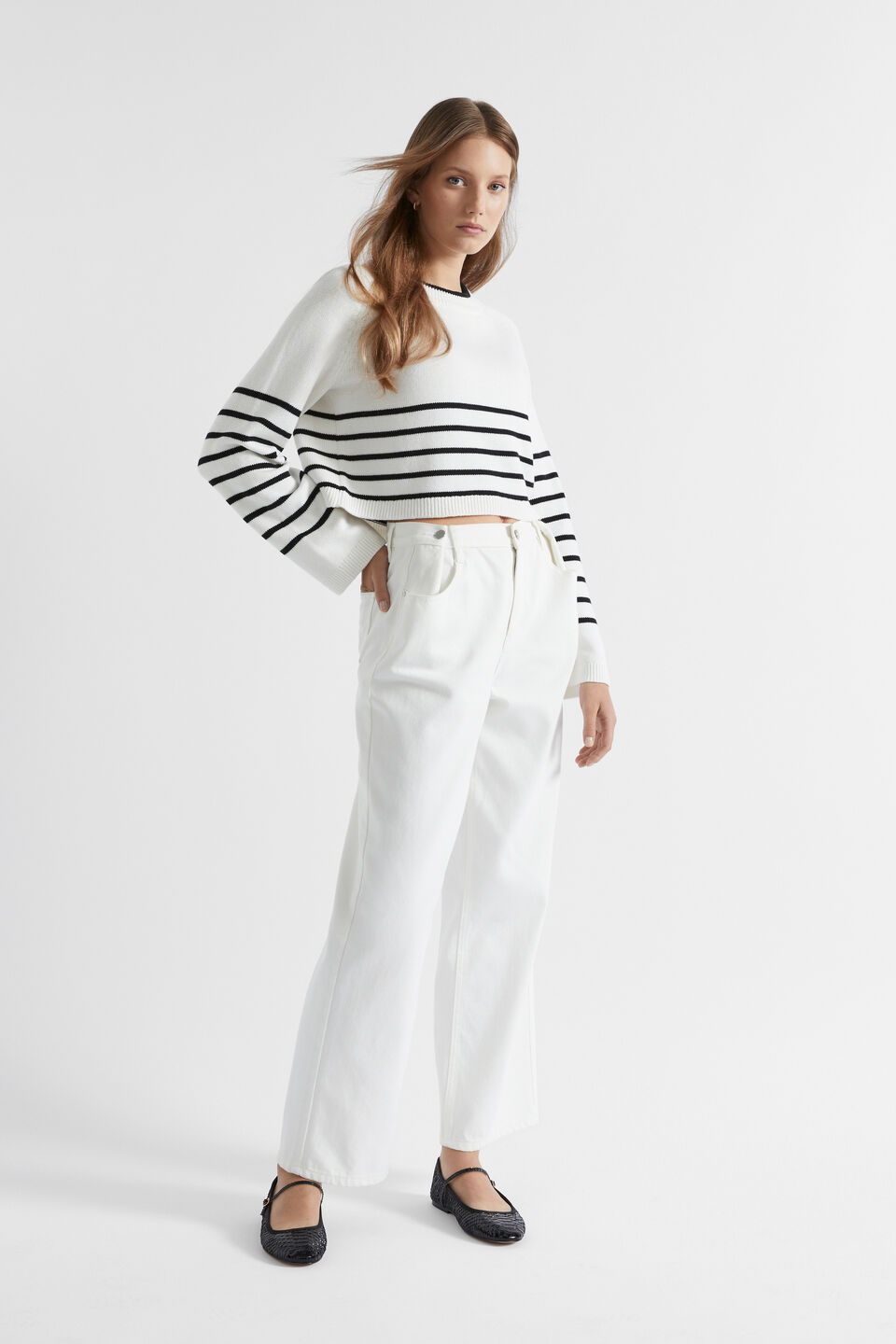 Stripe Crop Knit  Cloud Cream