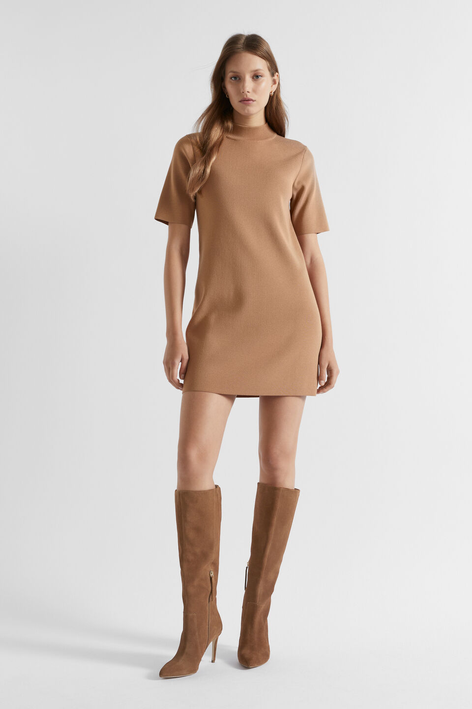 Crepe Knit Shift Dress  Fudge