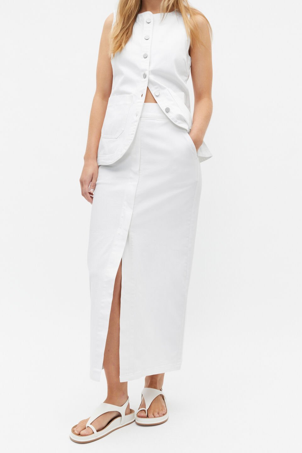 Denim Pencil Skirt  White