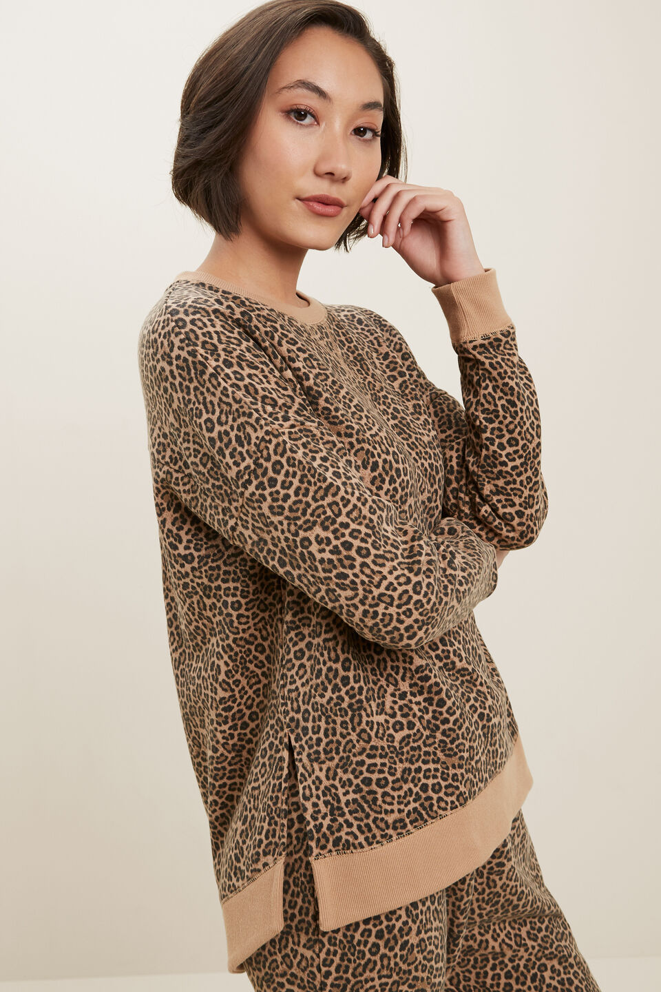 Animal Hi Low Sweater  Leopard