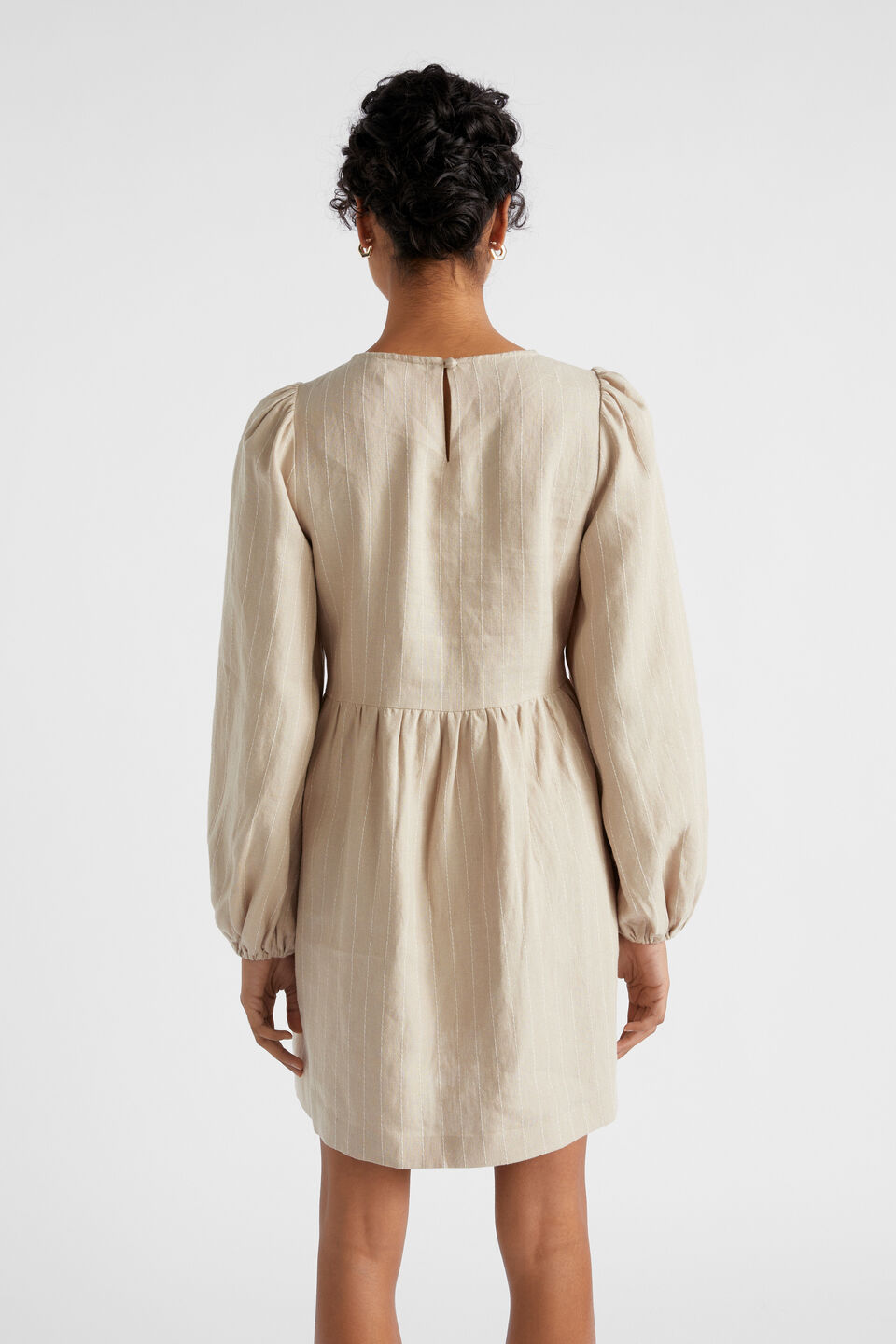 Linen Pinstripe Mini Dress  Cool Sand Stripe