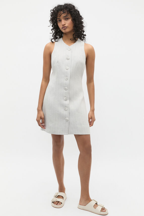 Linen Pinstripe Button Dress  Cloud Grey Pinstripe  hi-res