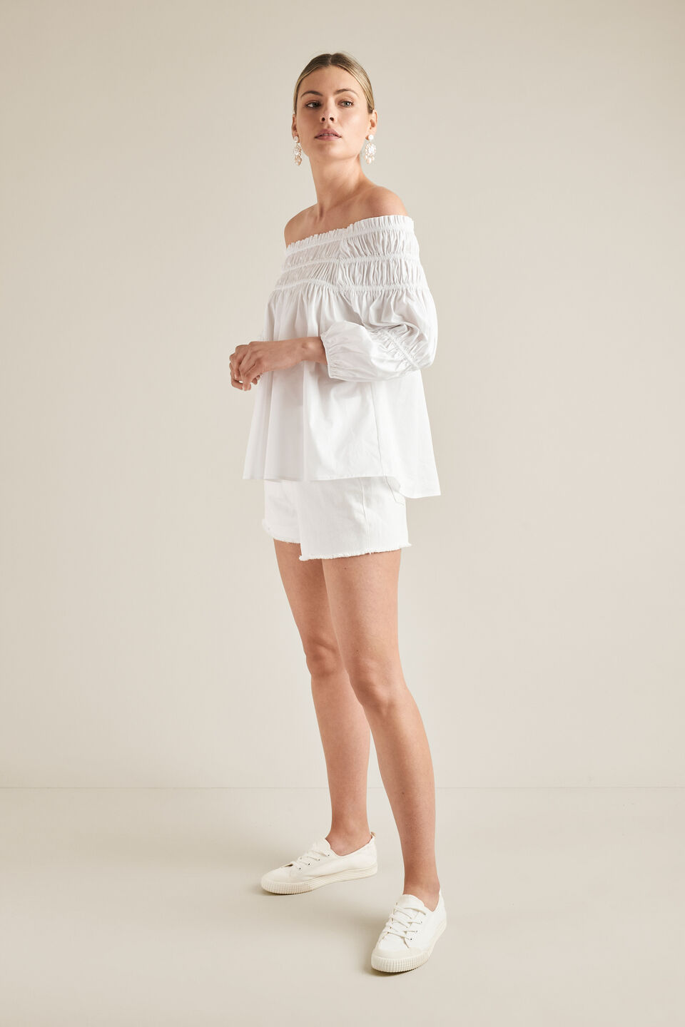 Rigid Denim Shorts  White