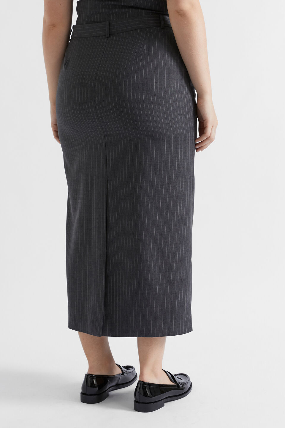 Wool Blend Pinstripe Skirt  Steel Pinstripe