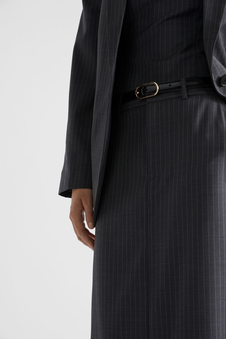 Wool Blend Pinstripe Skirt  Steel Pinstripe