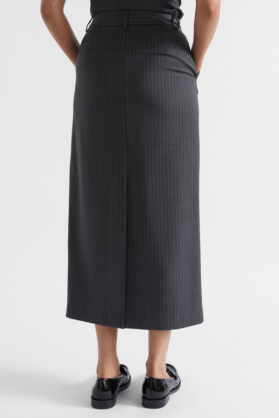 Wool Blend Pinstripe Skirt  Steel Pinstripe