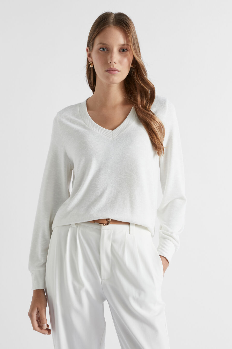V Neck Supersoft Top  Cloud Cream Marle