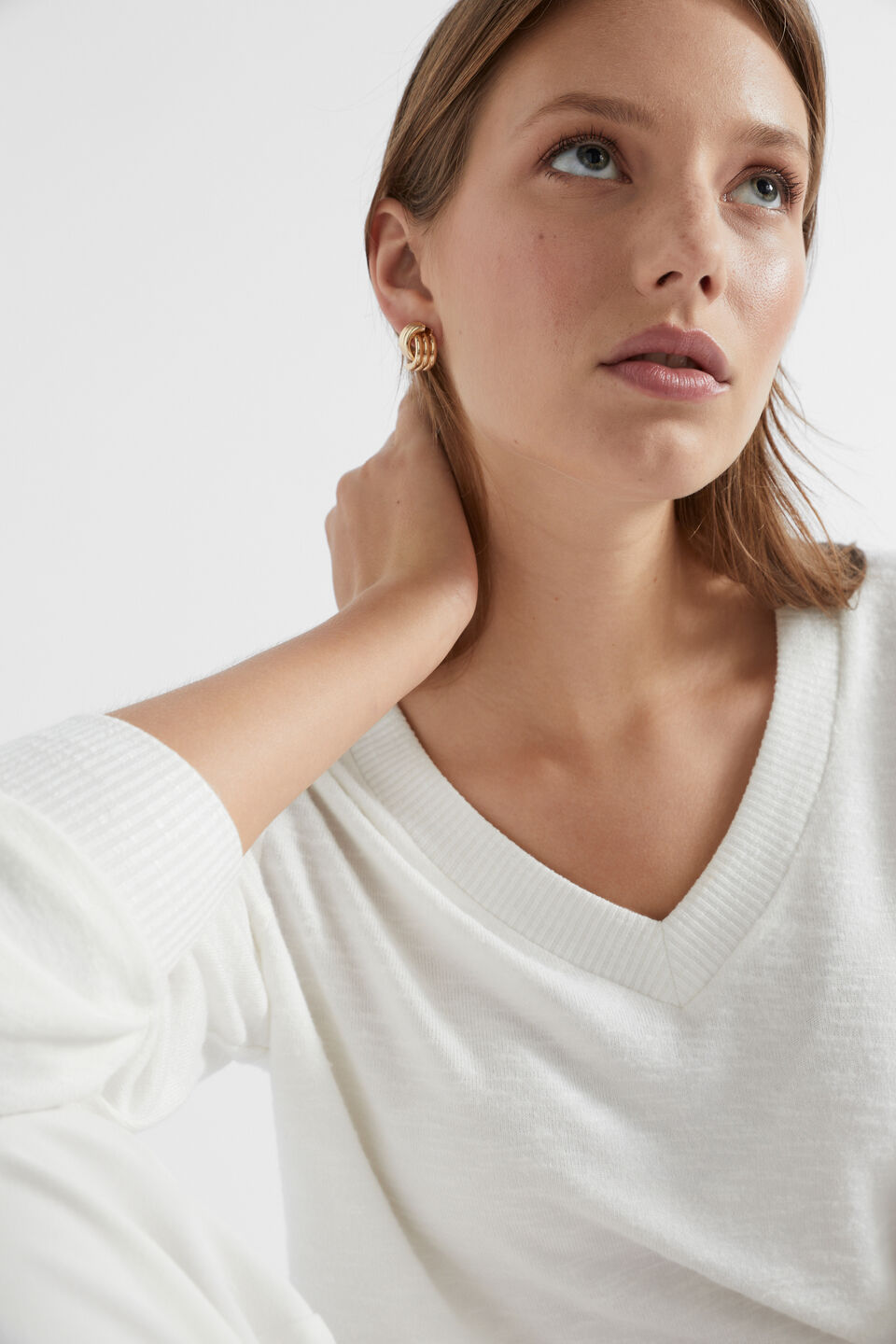 V Neck Supersoft Top  Cloud Cream Marle