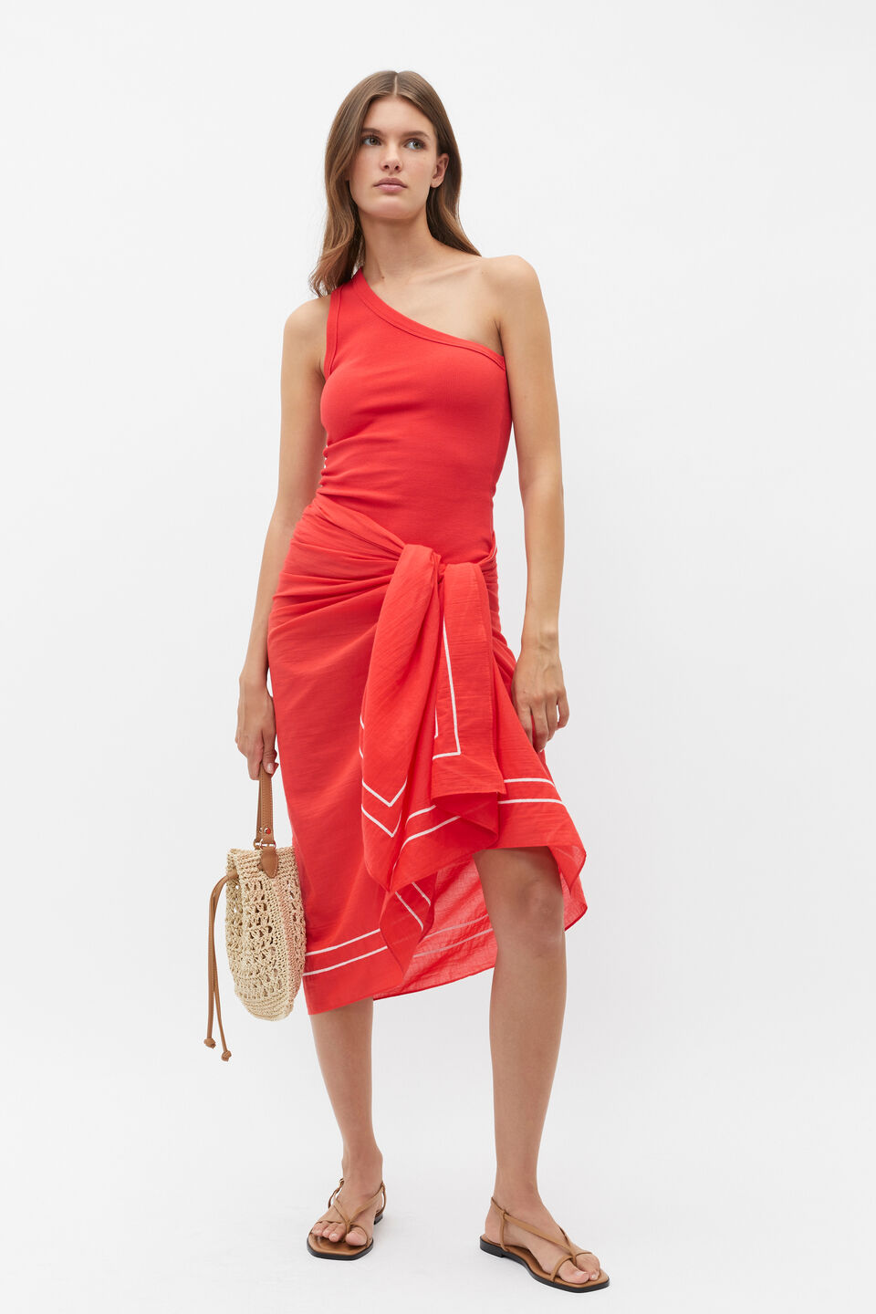 Contrast Trim Pareo  Strawberry Red