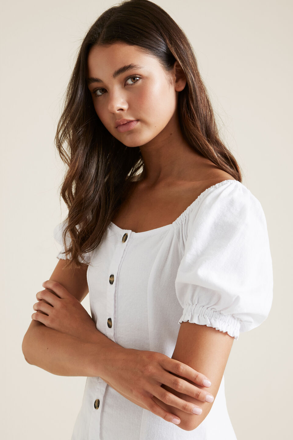 Button Dress  Chalk