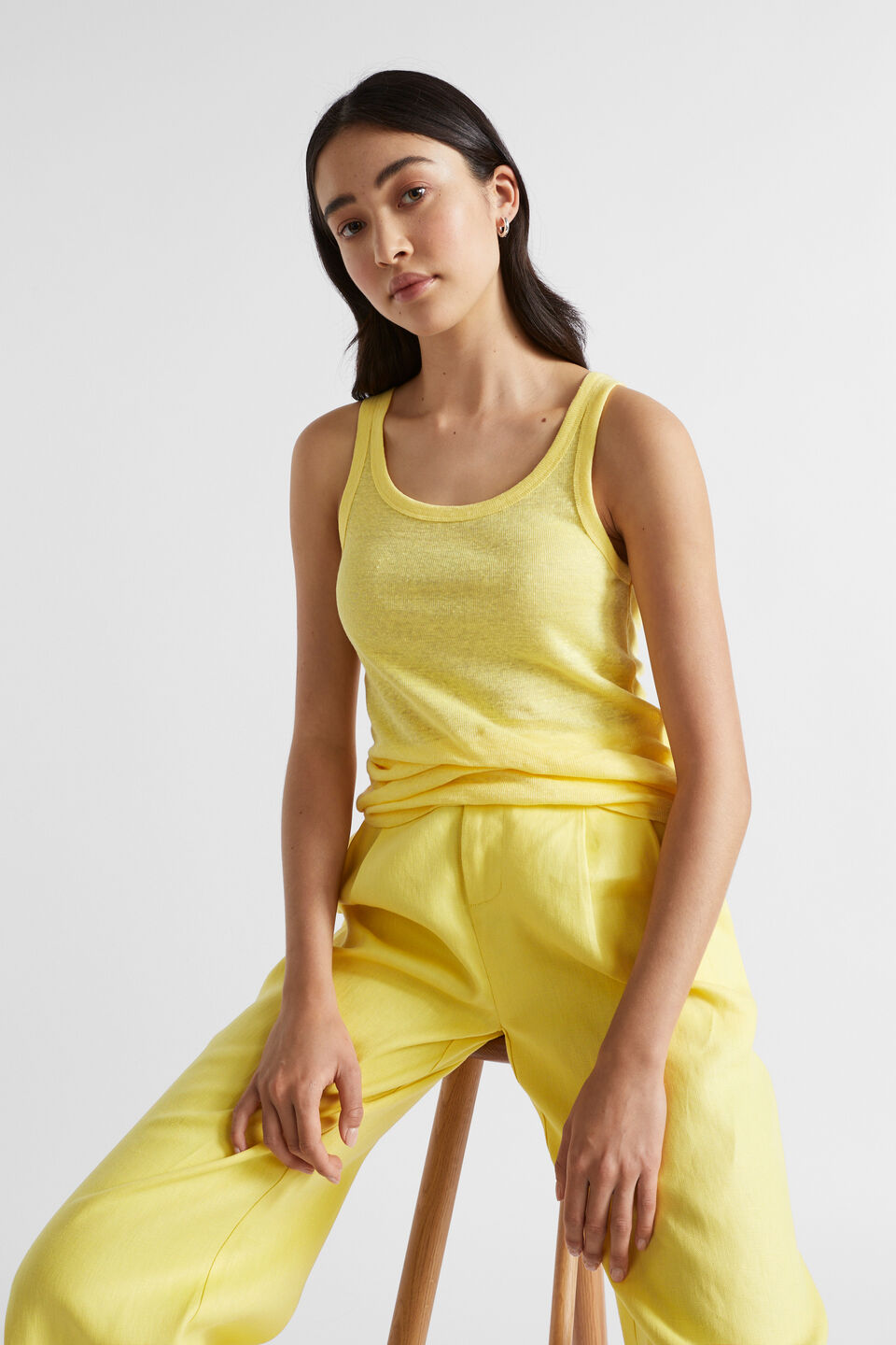 Linen Rib Tank  Lemon Drop