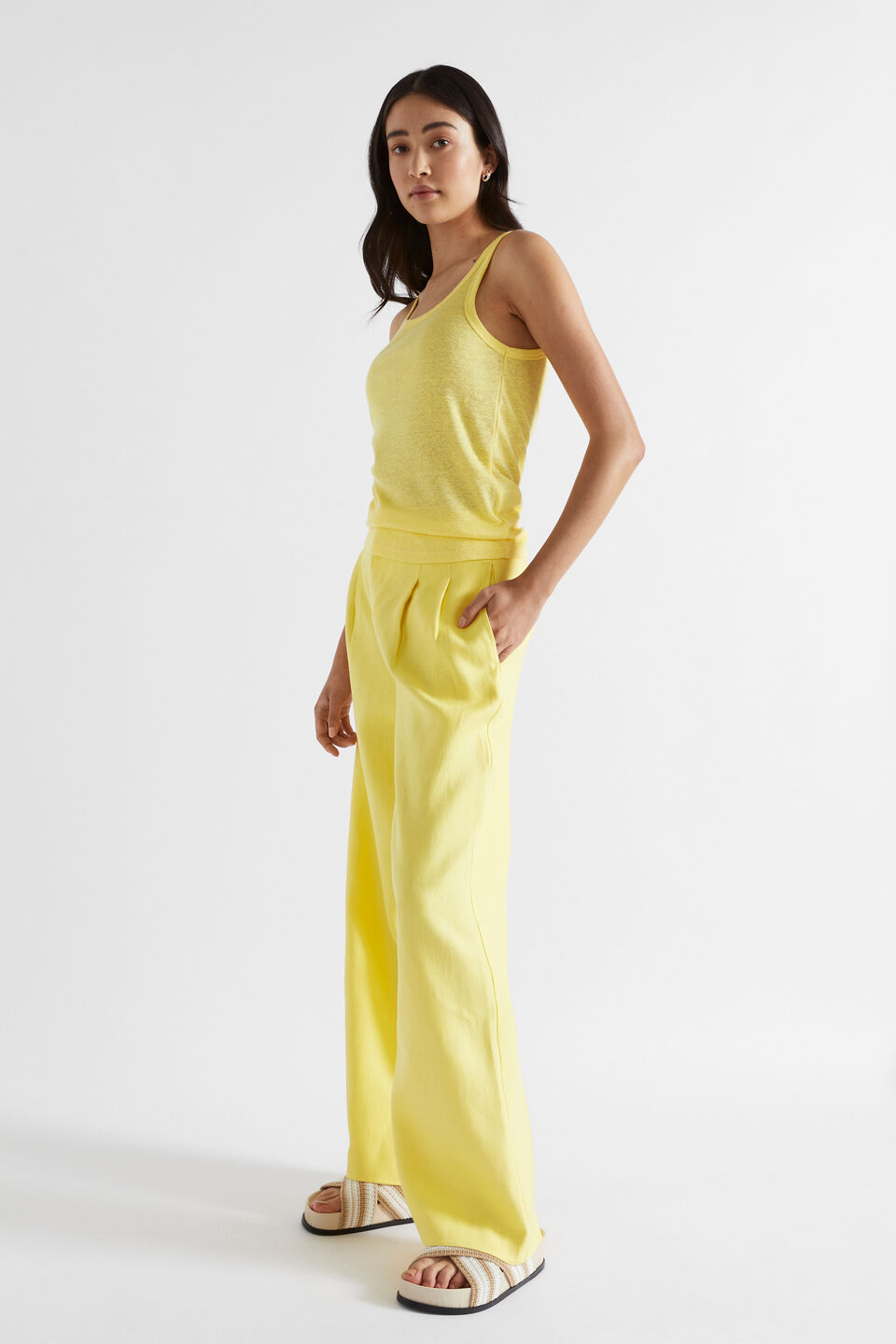 Linen Rib Tank  Lemon Drop