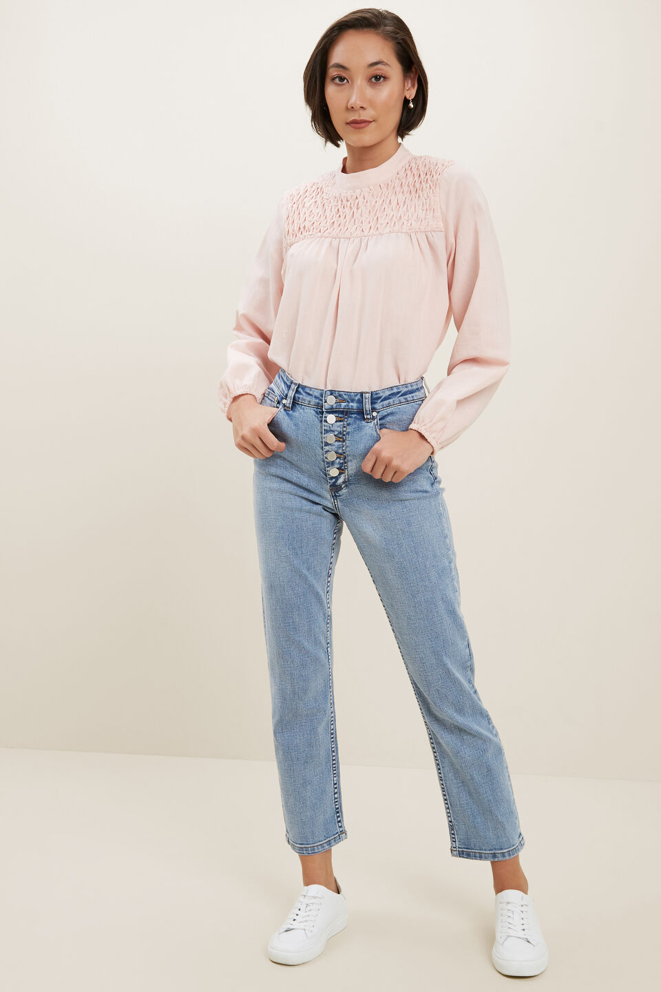 Button Up Jean  Mid Vintage Wash