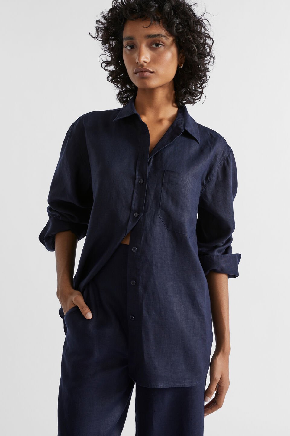 Core Linen Boyfriend Shirt  Midnight Sky