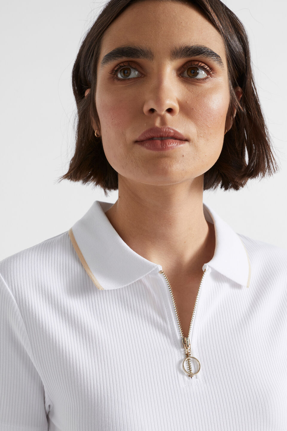 Collared Zip Thru Top  Whisper White