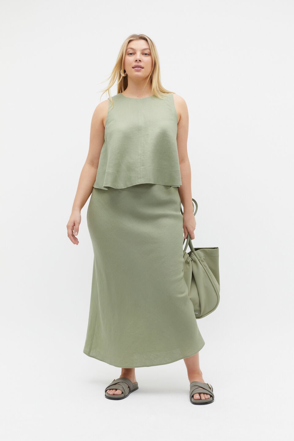 Core Linen Skirt  Pale Olive