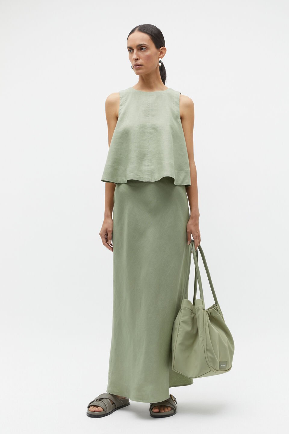 Core Linen Skirt  Pale Olive