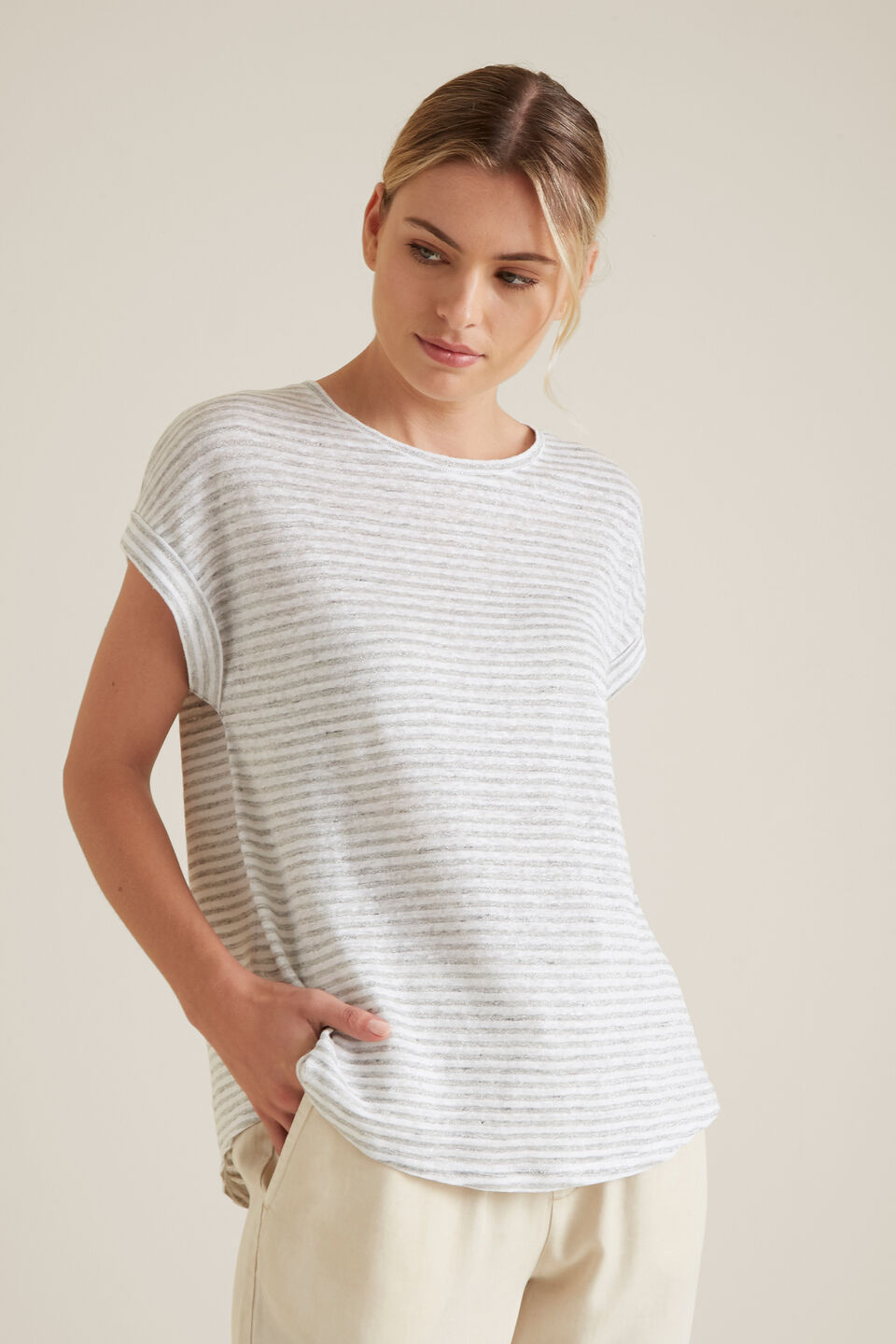 Rolled Cuff Stripe Tee  