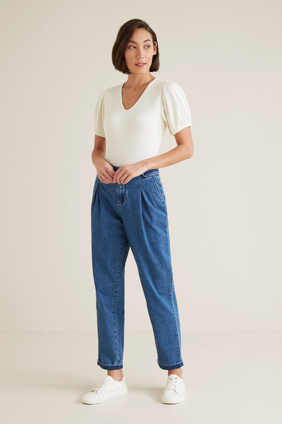 V Neck Rib Sleeve Top  