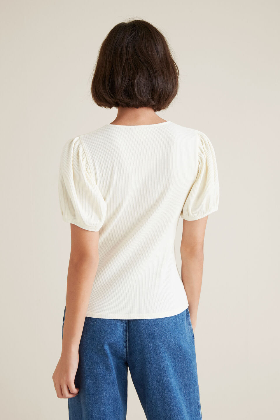 V Neck Rib Sleeve Top  