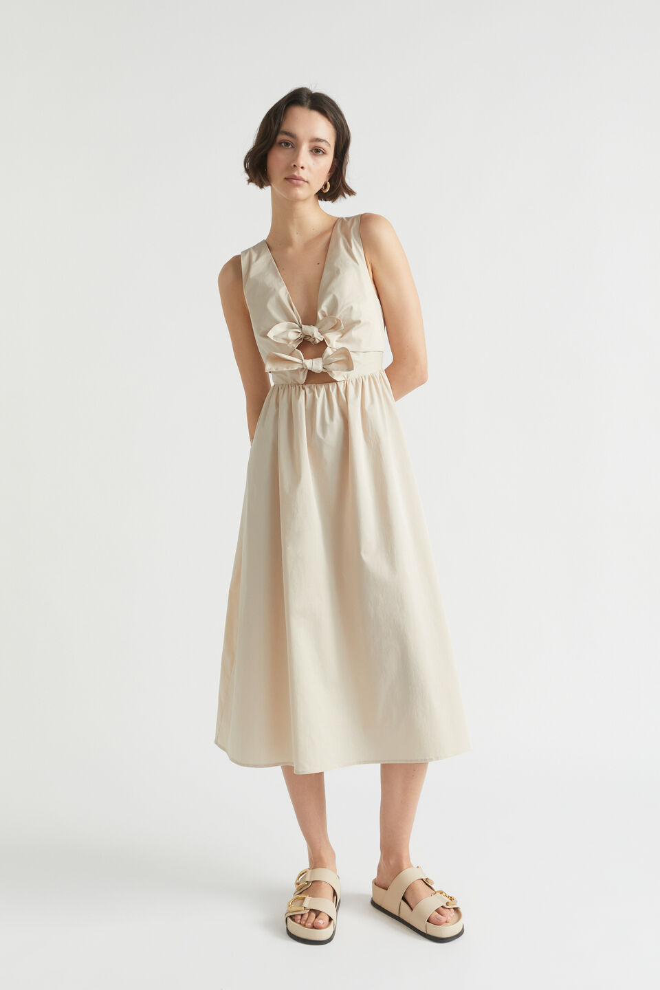 Sateen Tie Front Midi Dress  Magnolia