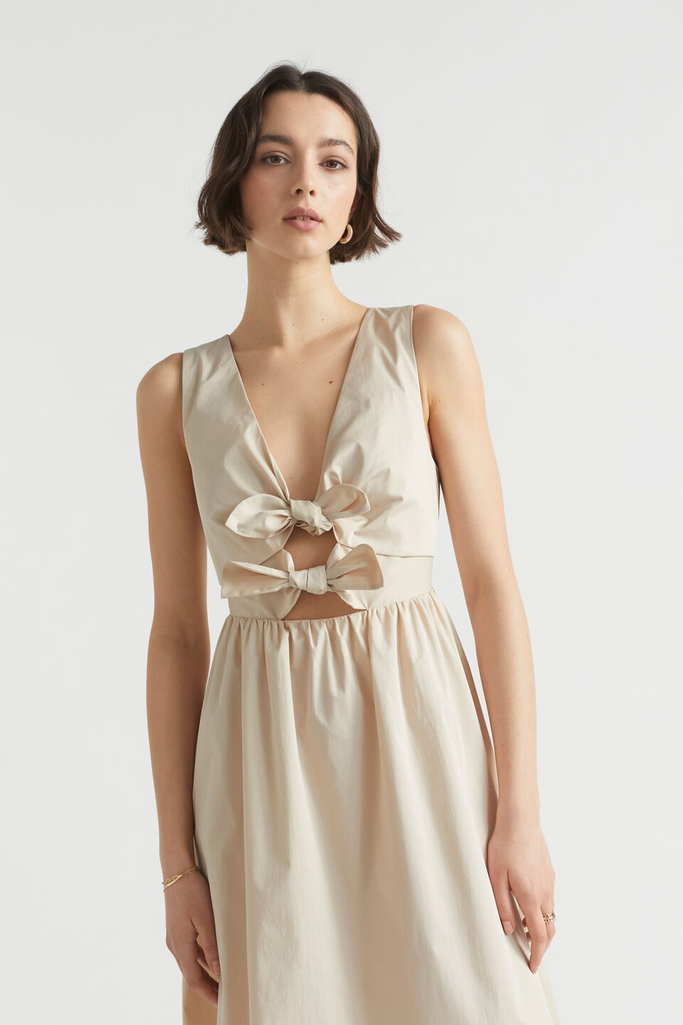 Sateen Tie Front Midi Dress  Magnolia